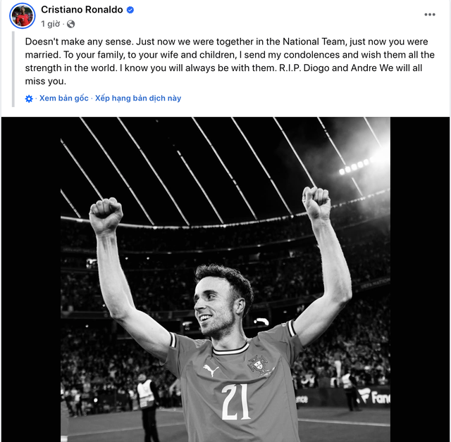 Ronaldo nói lời gan ruột tiễn biệt Diogo Jota: 'Chúng tôi sẽ luôn nhớ đến cậu'- Ảnh 1.