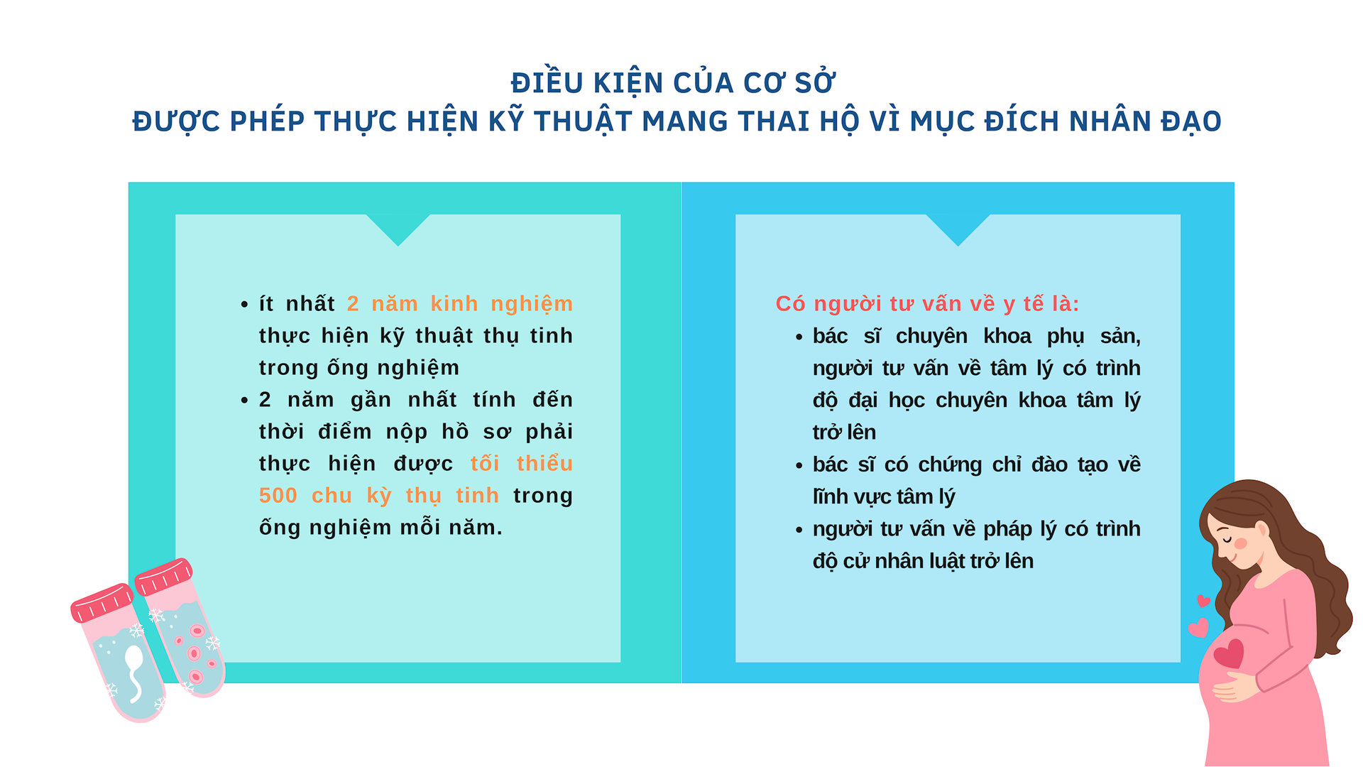 Nghị định 207/2025/NĐ-CP quy định rõ các điều kiện đối với cơ sở y tế được phép thực hiện kỹ thuật mang thai hộ vì mục đích nhân đạo. Đồ họa: Trâm Anh