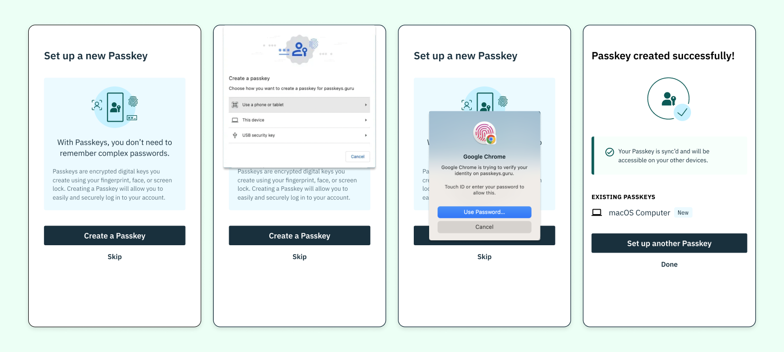 Instructions for setting up passkey and managing passwords in Authenticator