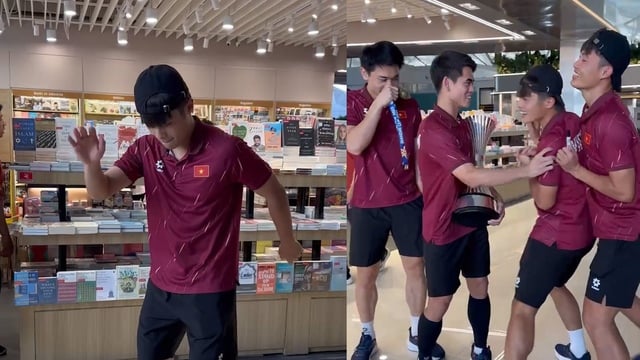 Quốc Việt rủ Đình Bắc, Văn Khang,... nhảy TikTok theo trend cực hài hước ở sân bay - Ảnh 1.