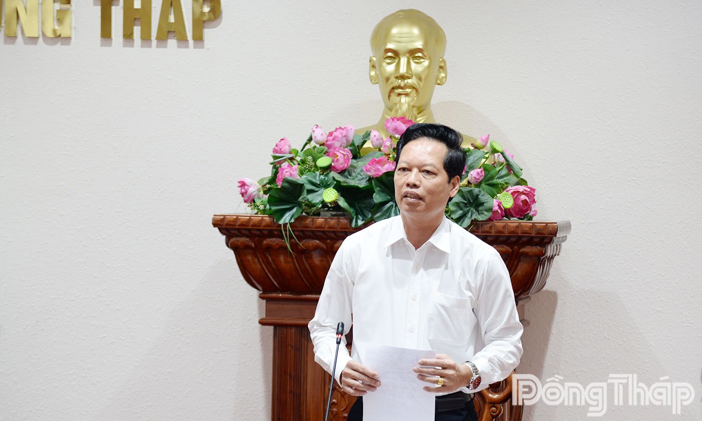Phó Chủ tịch UBND tỉnh Đồng Tháp Nguyễn Thành Diệu phát biểu tại hội nghị.