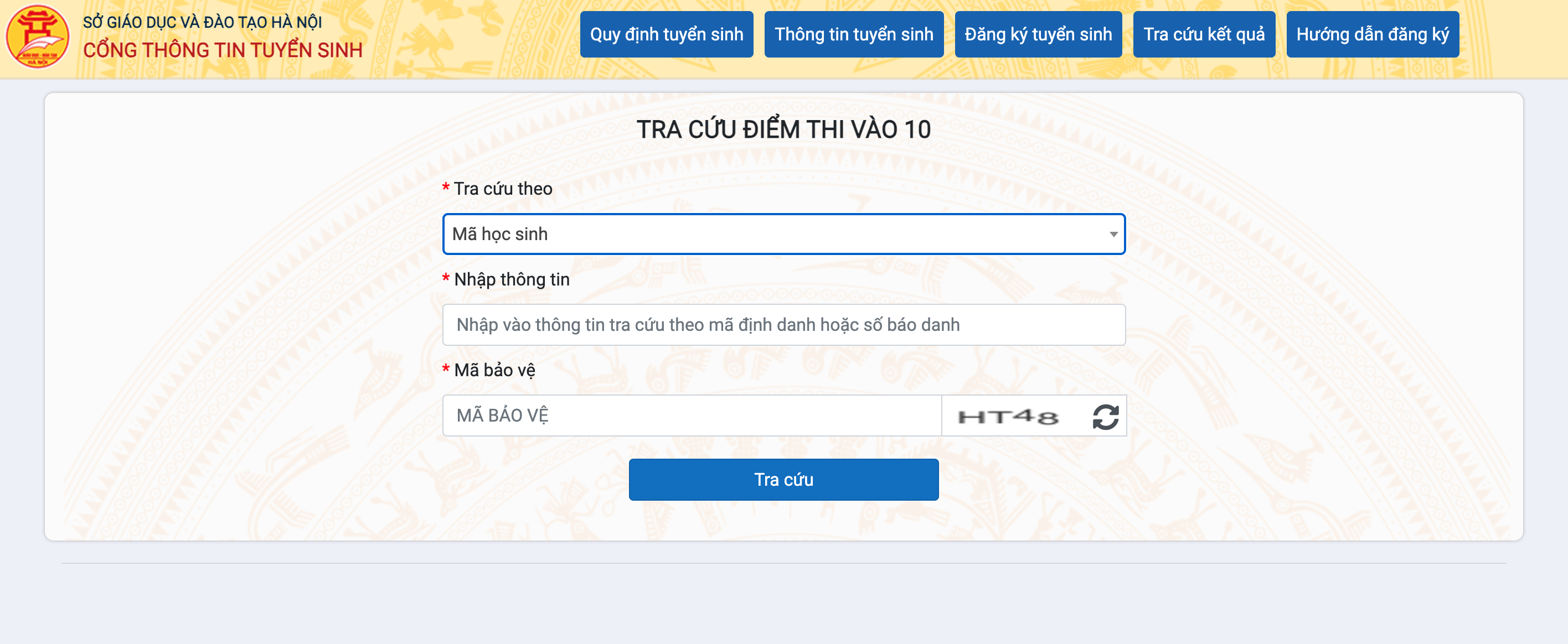 Tra cứu điểm thi lớp 10 THPT trên trang thông tin của Sở GD&ĐT Hà Nội.