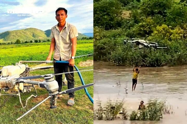 Anh Trần Văn Nghĩa, người có hành động dùng máy bay không người lái (drone) cứu 2 trẻ em giữa dòng nước lũ trên dòng sông Ba.
