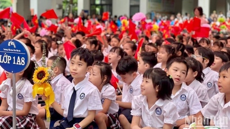 Học sinh lớp 1 Trường tiểu học Chu Văn An (Tây Hồ, Hà Nội) trong lễ khai giảng ngày 5/9/2025.