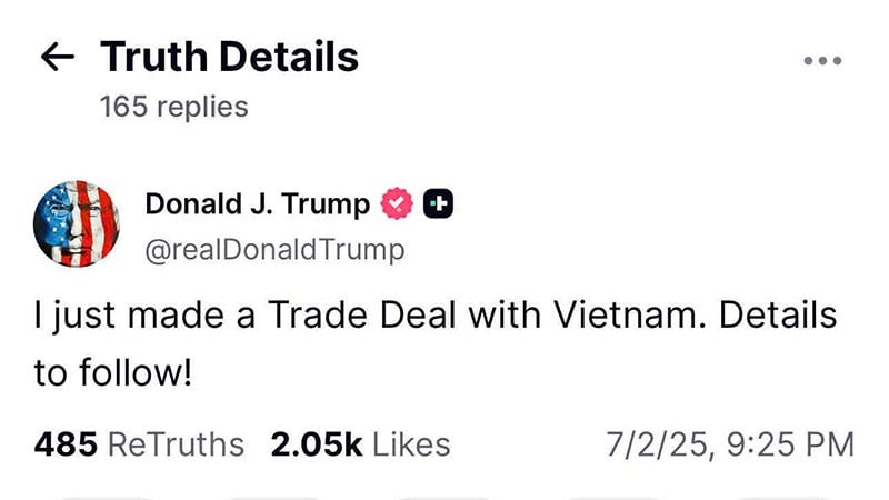 Скриншот поста президента Дональда Трампа.