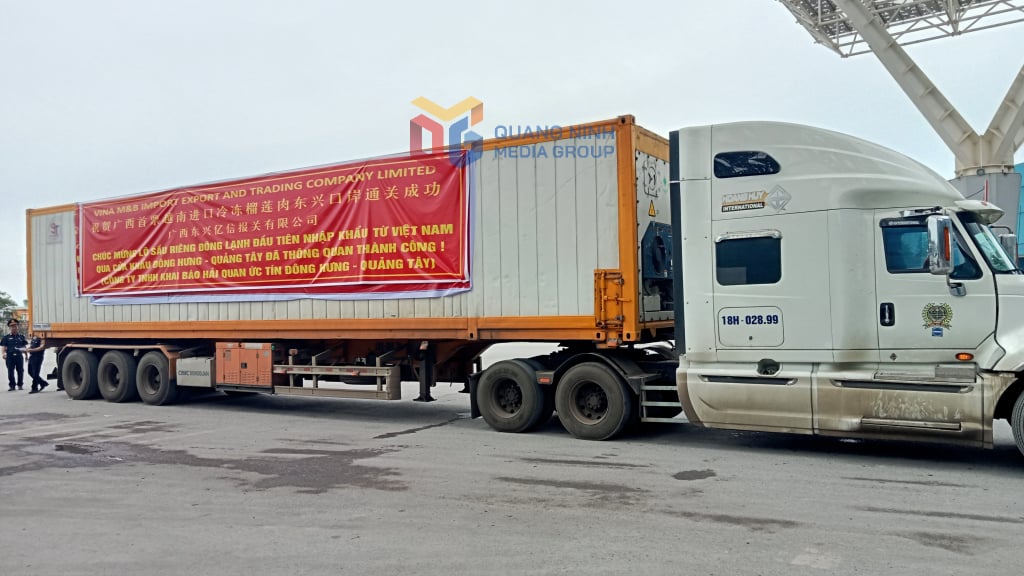 Lô hàng sầu riêng đông lạnh 22 tấn đầu tiên của Việt Nam xuất khẩu thành công sang thị trường Trung Quốc qua cửa khẩu Bắc Luân II ngày 30/5