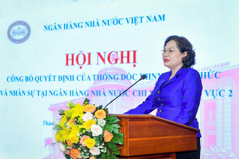 Thống đốc NHNN Việt Nam Nguyễn Thị Hồng phát biểu chỉ đạo tại hội nghị. Ảnh: NHNN Việt Nam