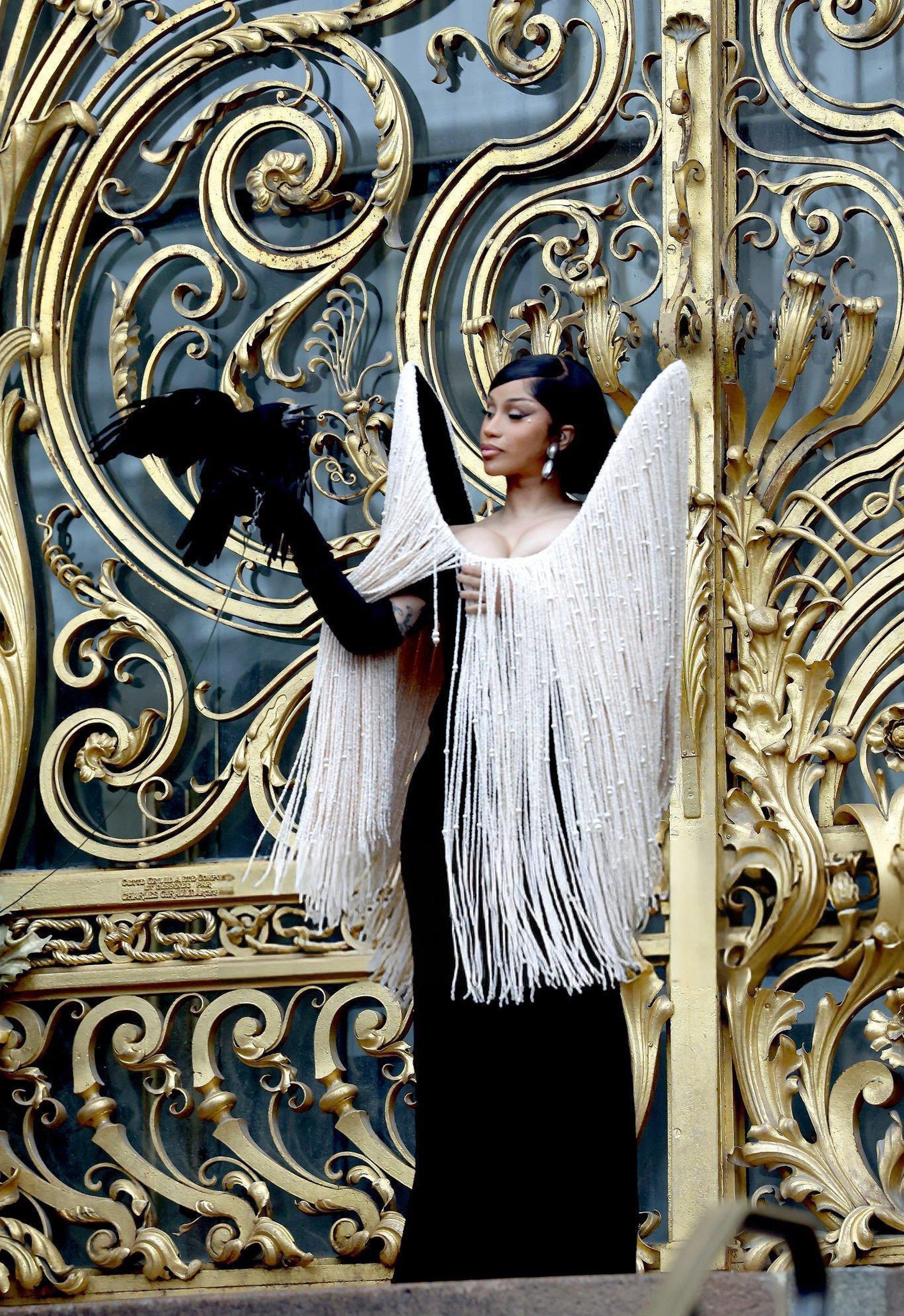 Cardi B gây sốc khi diện váy nhô cao đến đỉnh đầu, tạo dáng cùng quạ đen - 4
