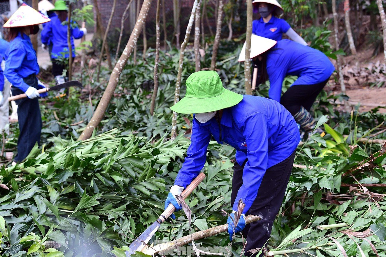 Đoàn viên, thanh niên xã Đại Đình hỗ trợ người dân tháo dỡ chuồng trại, giải phóng mặt bằng trong ngày 31/7.