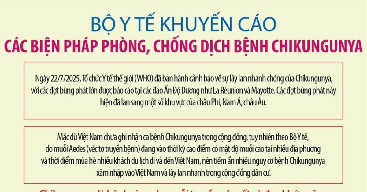 Bộ Y tế khuyến cáo các biện pháp phòng, chống dịch bệnh Chikungunya do muỗi lan truyền