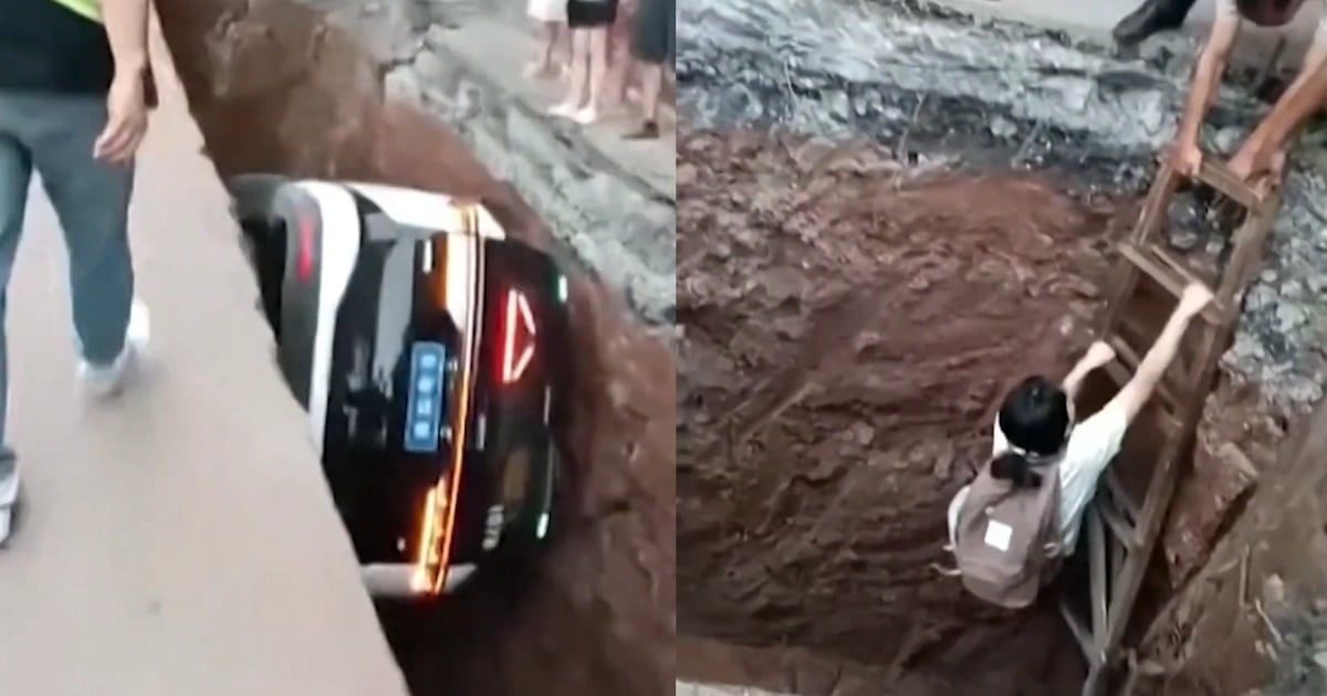 Taxi tự lái rơi xuống hố sâu 3m khi đang chạy, cô gái hoảng loạn thoát thân