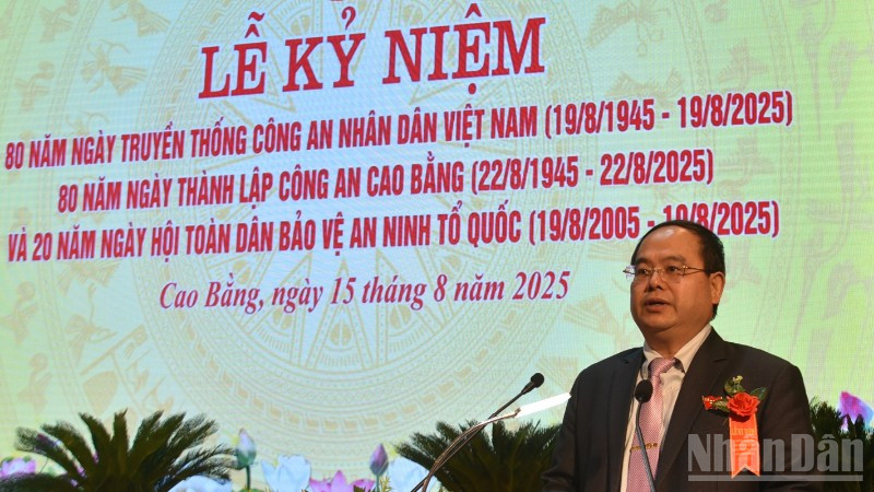 Bí thư Tỉnh ủy Cao Bằng Quản Minh Cường phát biểu ý kiến tại buổi lễ.