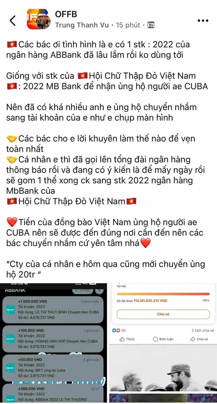 Mạng xã hội lan truyền thông tin chuyển nhầm tiền ủng hộ.