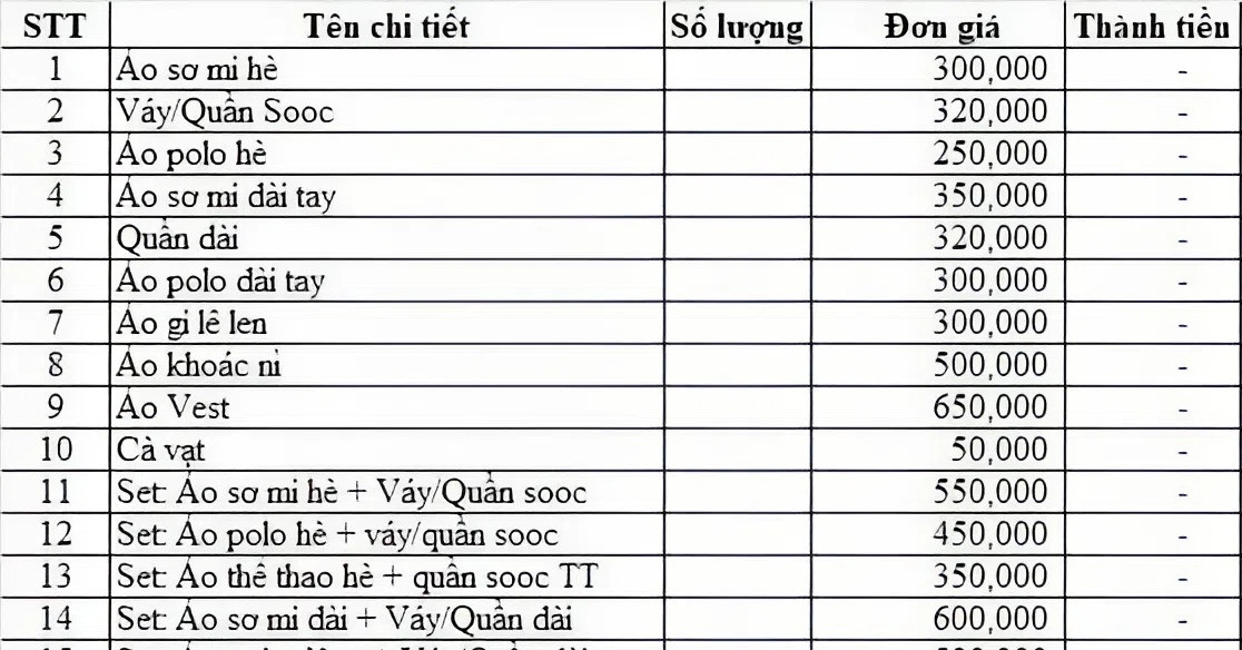 'Sốc' với danh sách đồng phục học sinh hàng chục món đồ hơn 3 triệu đồng