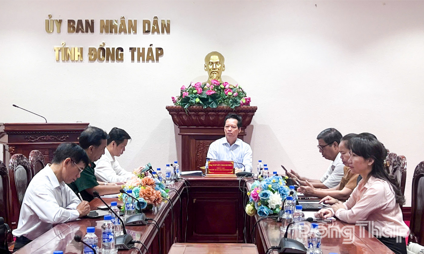  Đồng chí Nguyễn Thành Diệu, Phó chủ tịch UBND tỉnh dự tại điểm cầu tỉnh Đồng Tháp.