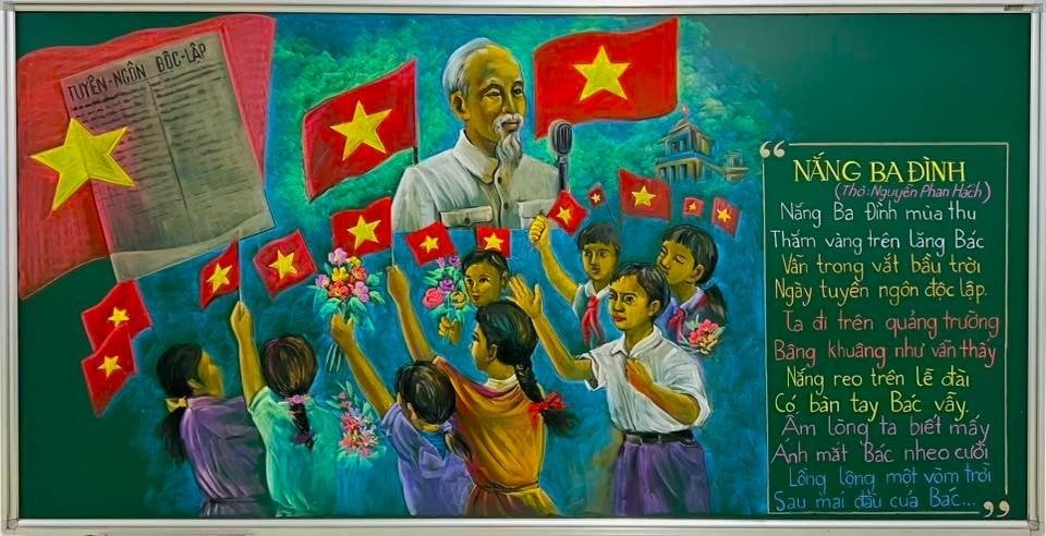 Bức tranh &quot;Bác Hồ với thiếu nhi&quot; lấy cảm hứng từ bài thơ &quot;Nắng Ba Đình&quot;