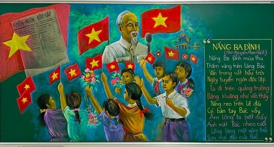 Teacher recreates historic moment of September 2nd with colored chalk