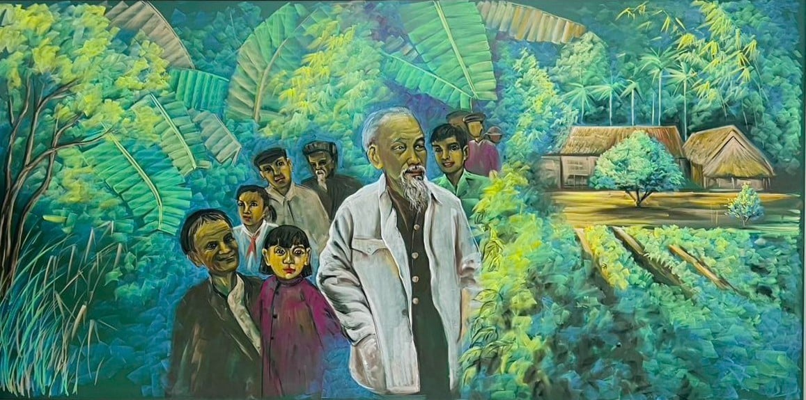 Bức tranh &quot;Bác về thăm quê&quot;.
