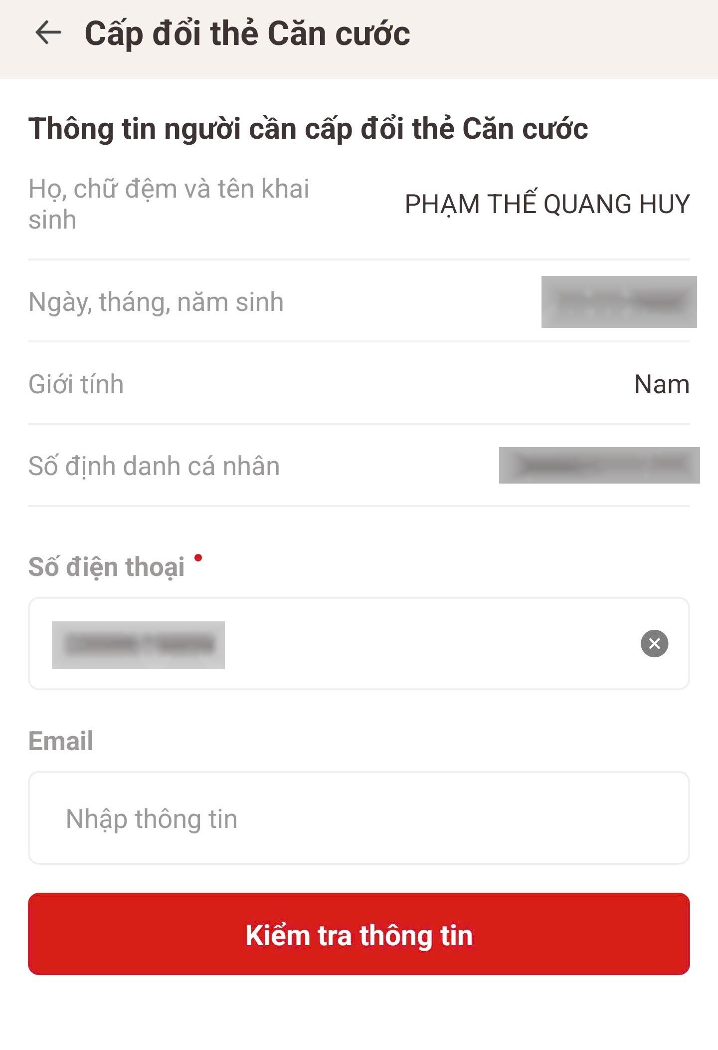 Cách đổi thẻ Căn cước theo quê quán, địa chỉ mới thông qua ứng dụng VNeID - 3