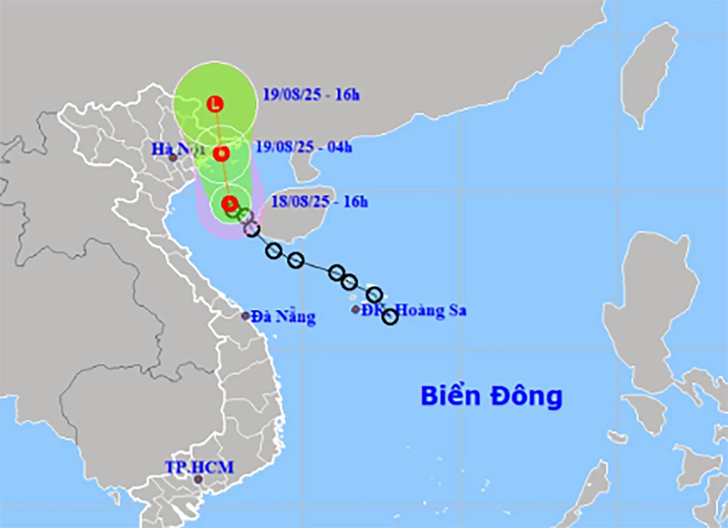 Vị trí và dự báo hướng di chuyển của áp thấp nhiệt đới.
