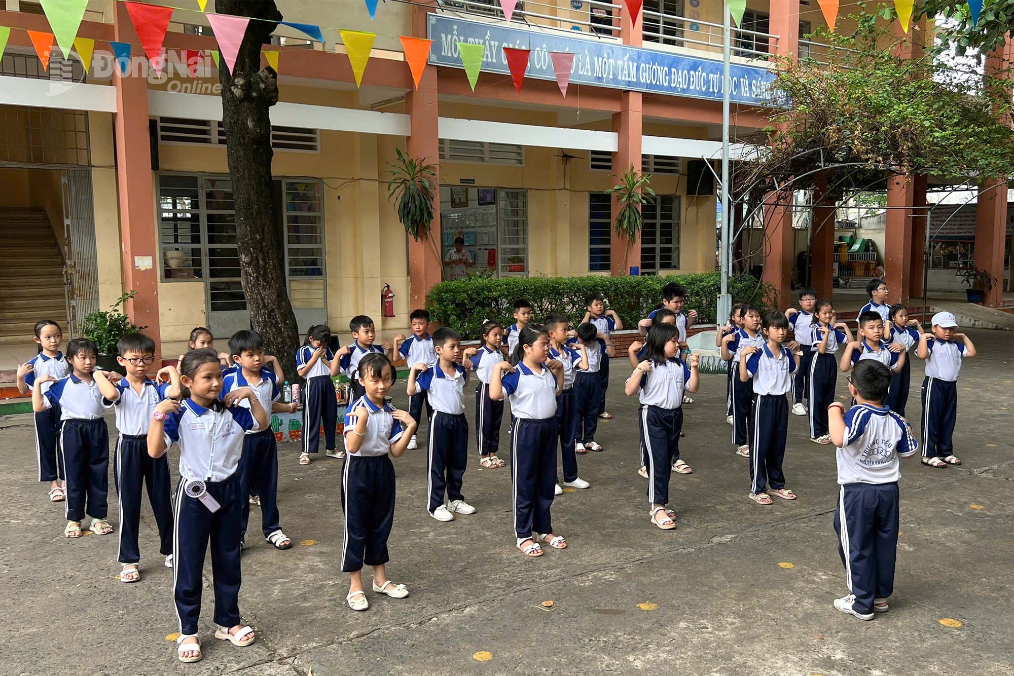 Học sinh Trường Tiểu học Nguyễn Khắc Hiếu (phường Trấn Biên) trong tiết học thể dục, năm học 2024-2025. Ảnh minh họa: Kim Liễu