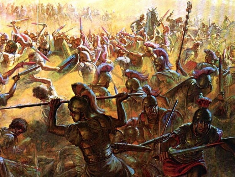 1. Diễn ra trong Chiến tranh Punic lần thứ hai. Trận Cannae thuộc cuộc chiến giữa La Mã và Carthage, nơi Hannibal đối đầu với sức mạnh quân sự La Mã. Ảnh: Pinterest.