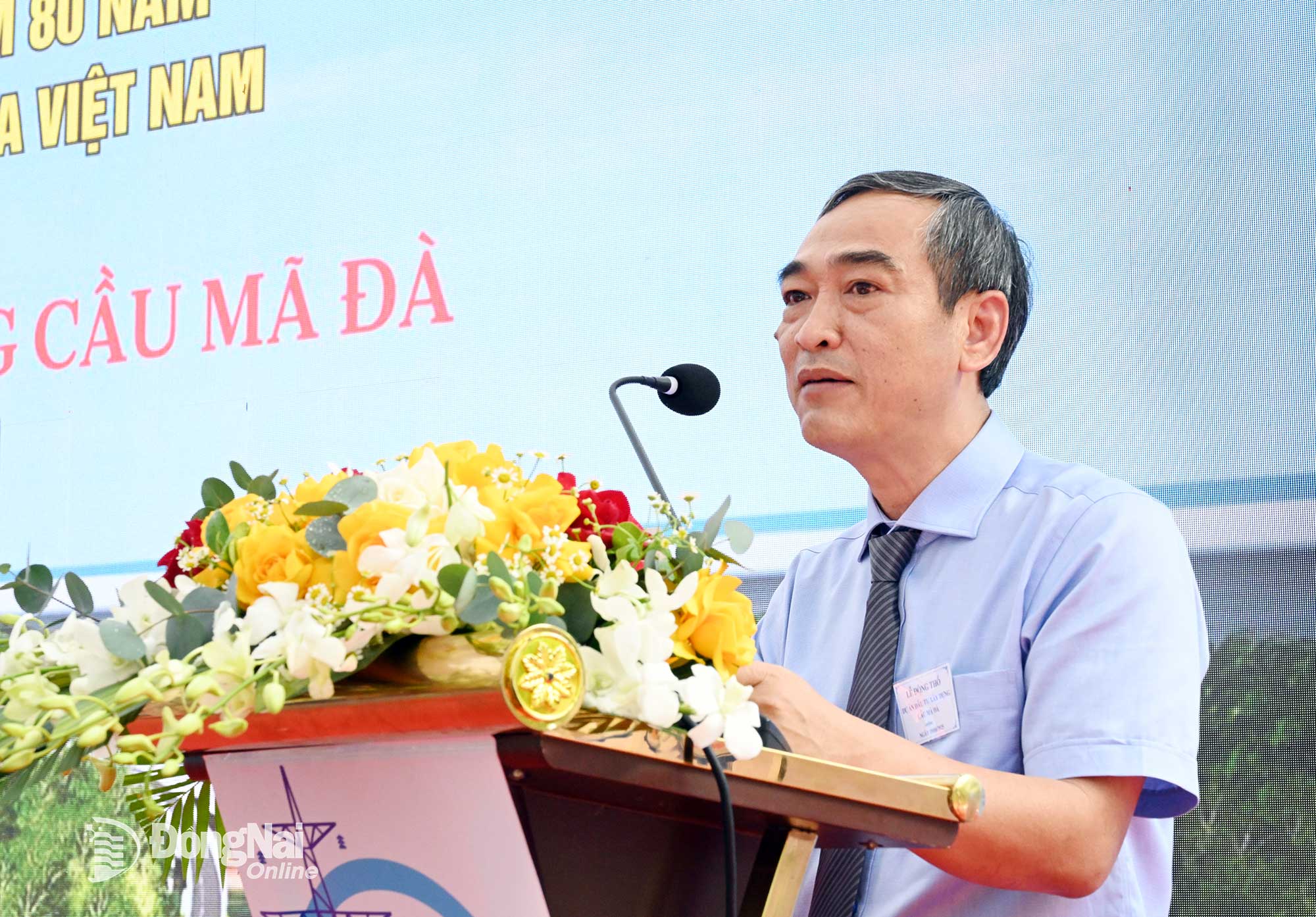 Phó Giám đốc phụ trách Ban Quản lý dự án đầu tư xây dựng tỉnh Đồng Nai Đinh Tiến Hải phát biểu tại buổi lễ. Ảnh: Trung Quang