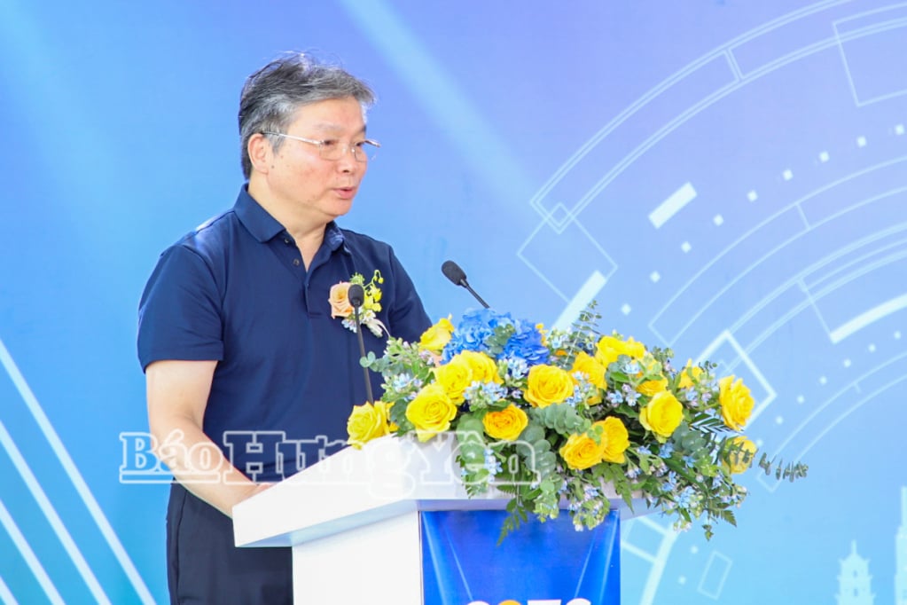 COT Group representative speaking at the factory inauguration ceremony.
