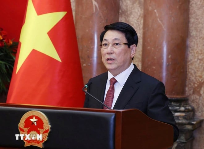 Chủ tịch nước Lương Cường phát biểu. (Ảnh: Lâm Khánh/TTXVN)