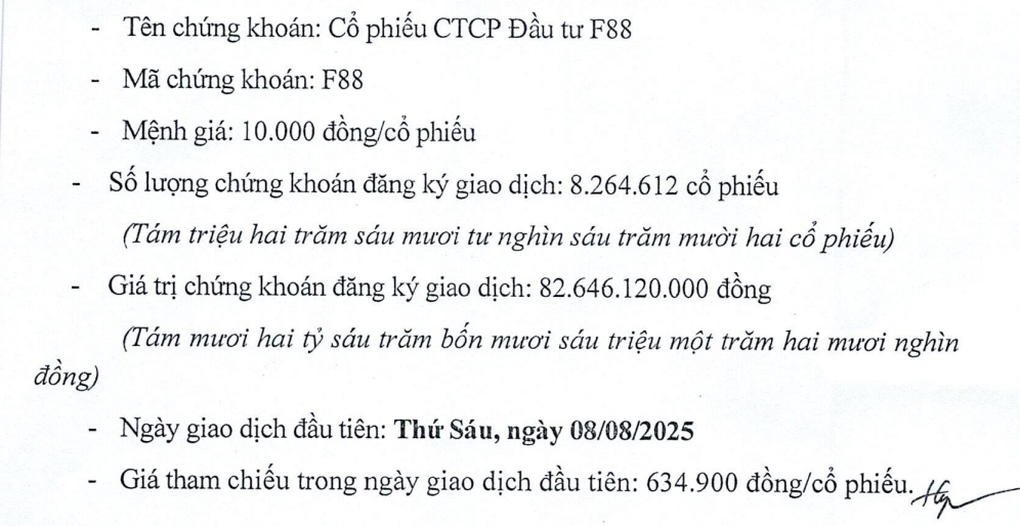 F88 sắp chào sàn UPCoM với giá 634.900 đồng/cổ phiếu - 1