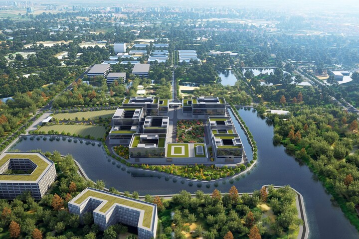 ទស្សនវិស័យ 3D នៃមជ្ឈមណ្ឌលស្រាវជ្រាវ និងអភិវឌ្ឍន៍នៅឧទ្យាន Hoa Lac Hi-Tech ។ (ប្រភព៖ Viettel)