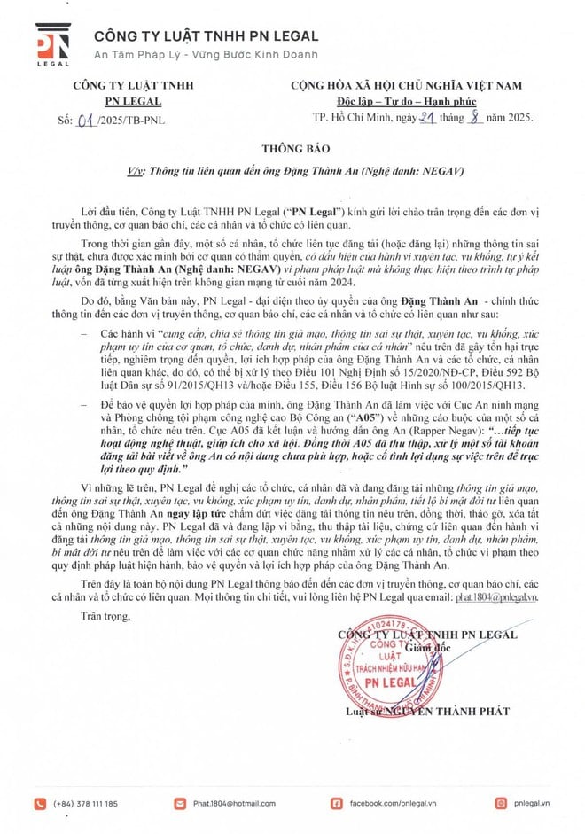 Cục An ninh mạng xác minh văn bản của công ty luật liên quan rapper Negav- Ảnh 3.