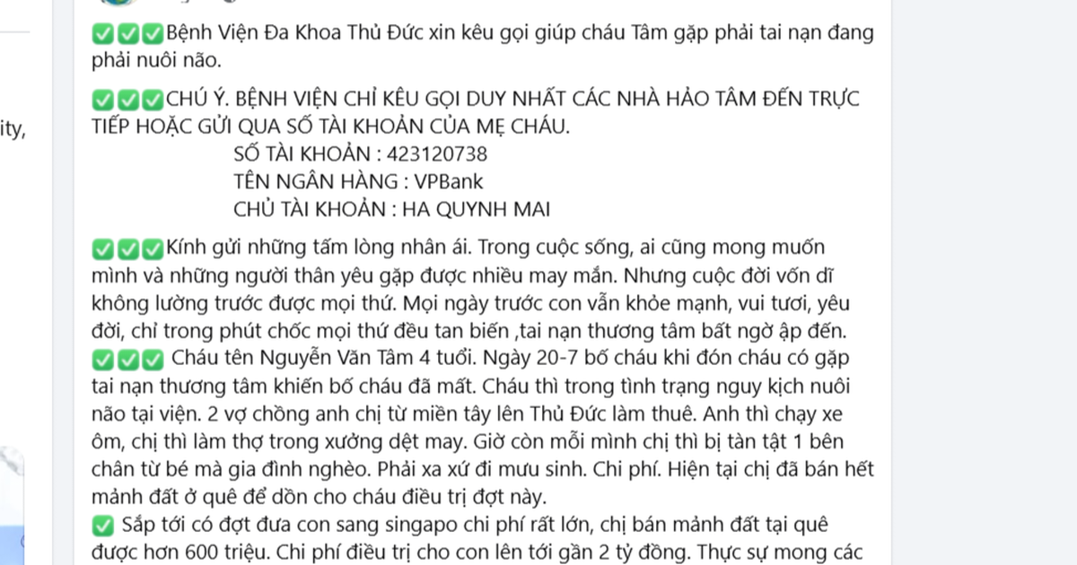 Giả mạo dùng tên bệnh viện, đăng bài kêu gọi quyên góp 2 tỉ đồng