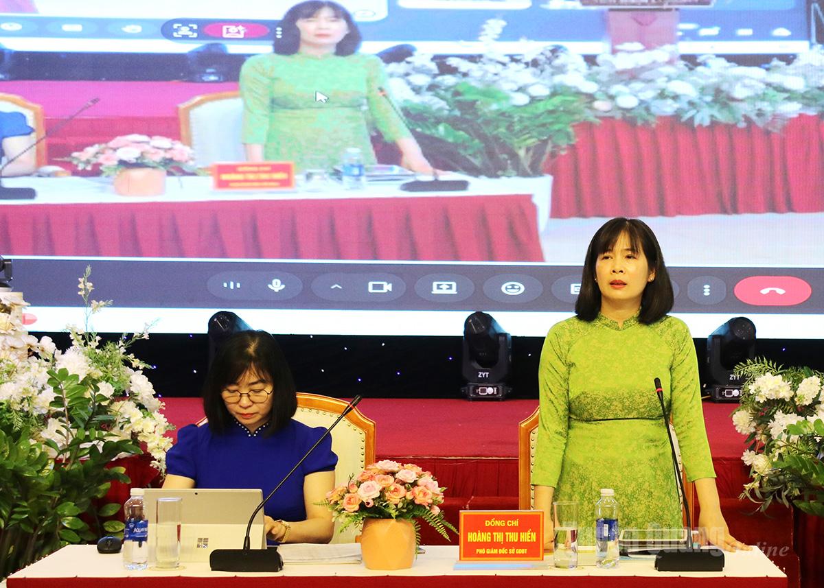 Phó Giám đốc Sở Giáo dục và Đào tạo Hoàng Thị Thu Hiền phát biểu tại hội nghị.