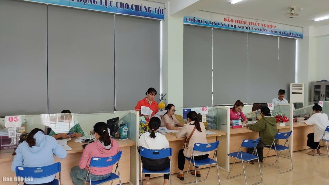 កម្មករមកមជ្ឈមណ្ឌលសេវាកម្មការងារ Dak Lak ដើម្បីដោះស្រាយអត្ថប្រយោជន៍ធានារ៉ាប់រងអត់ការងារធ្វើ