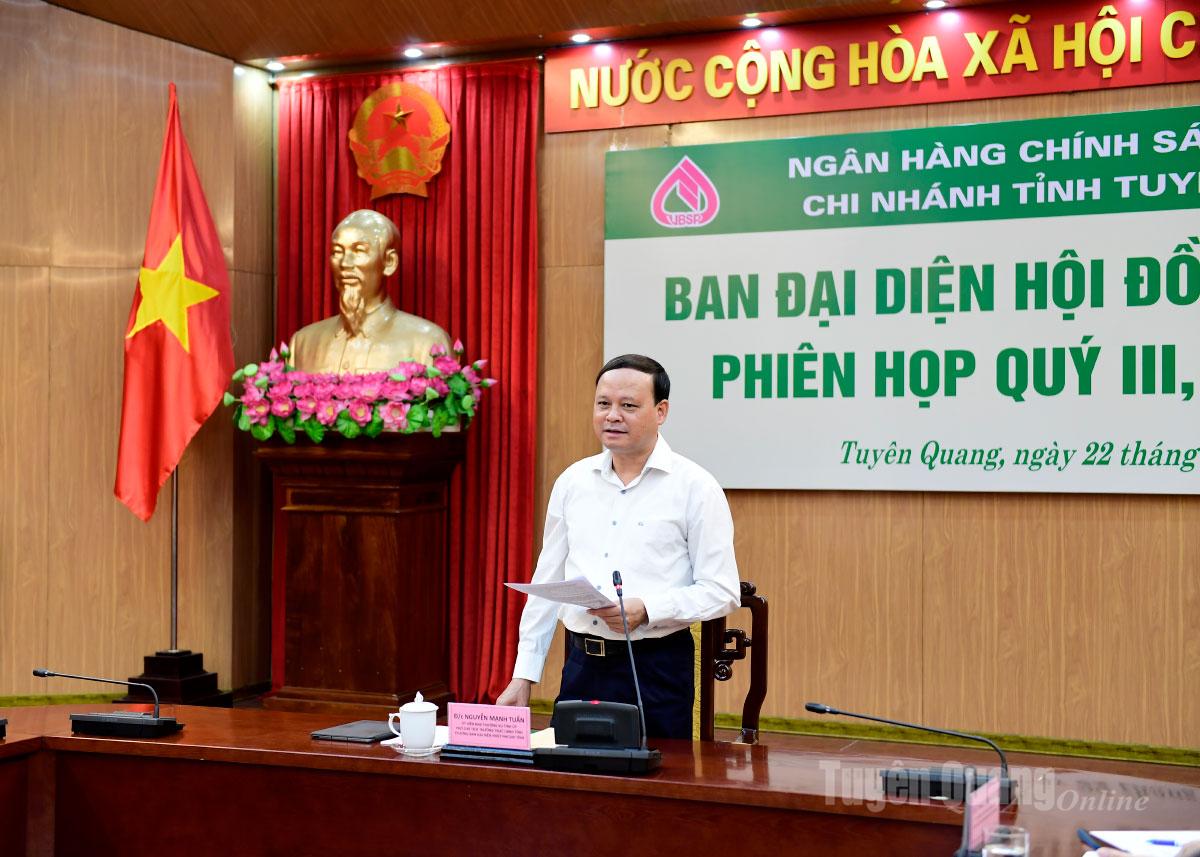 Comrade Nguyen Manh Tuan, Member of the Provincial Party Standing Committee, Permanent Vice Chairman of the Provincial People's Committee, Head of the Board of Directors of the Provincial Social Policy Bank delivered a concluding speech at the meeting.