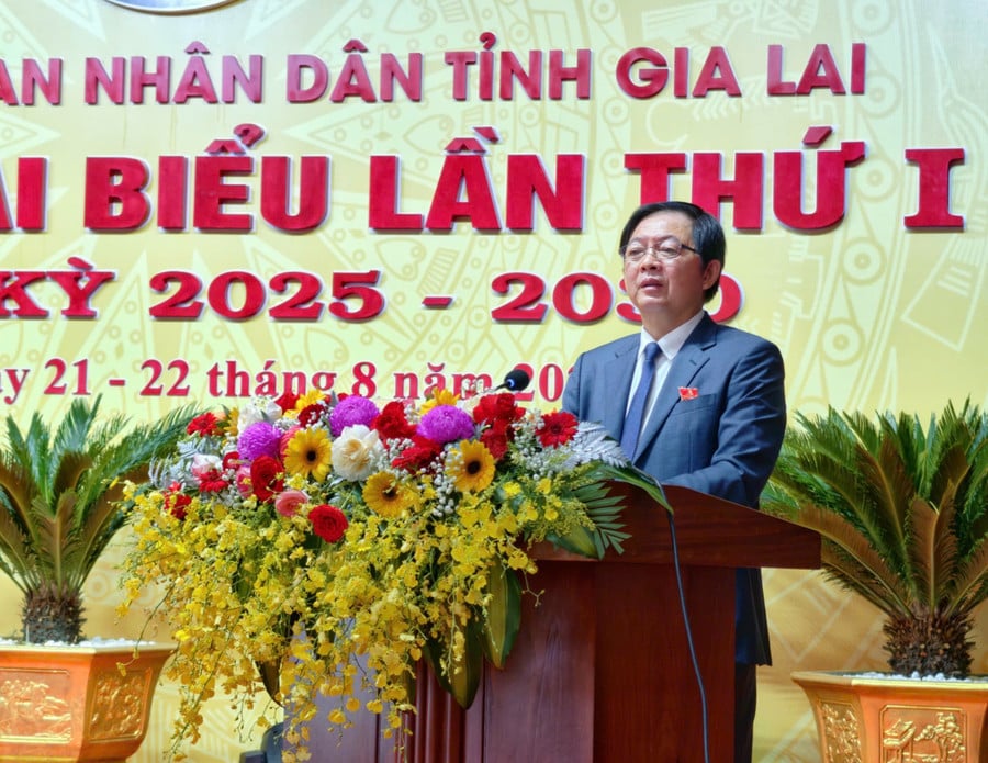 Đồng chí Hồ Quốc Dũng-Ủy viên Ban Chấp hành Trung ương Đảng, Bí thư Tỉnh ủy phát biểu chỉ đạo tại Đại hội. Ảnh: Dũng Nhân