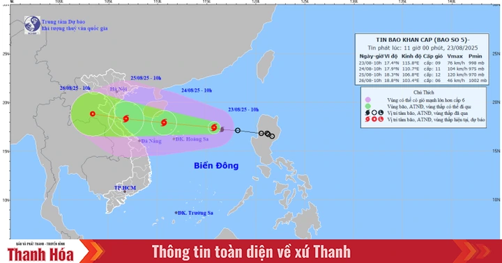 Sturm Nr. 5 verstärkt sich weiter und bewegt sich direkt auf die Provinzen von Thanh Hoa - Quang Tri zu