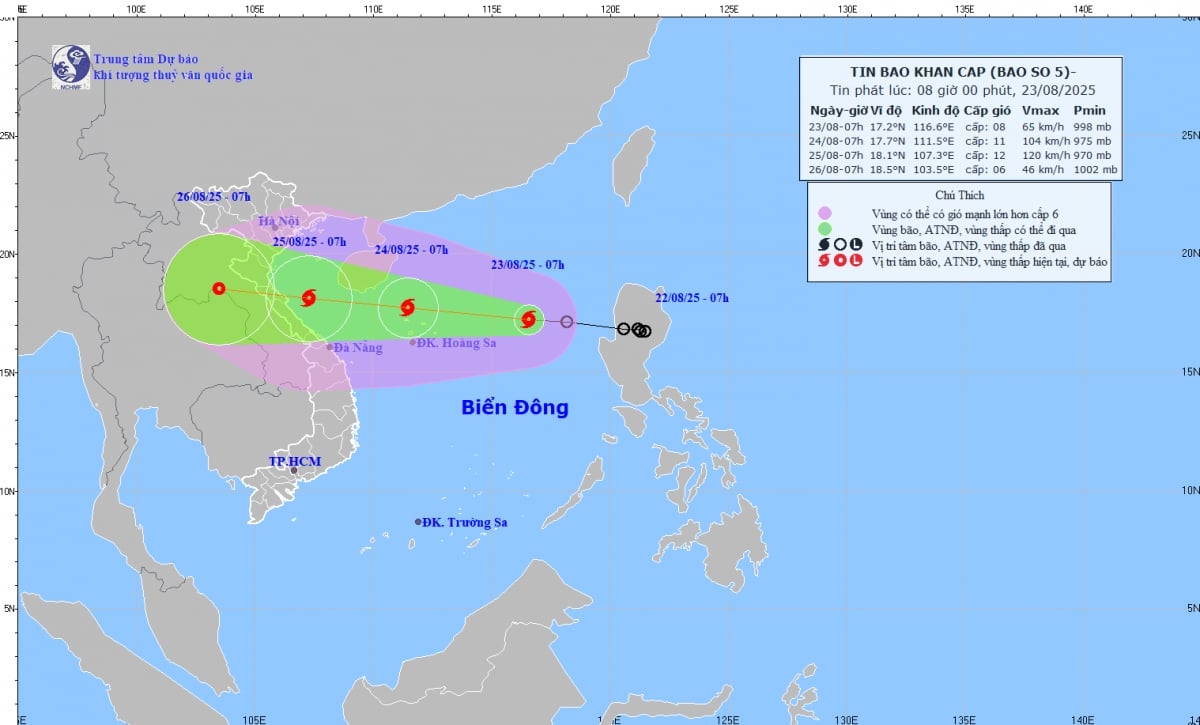 La tempête n°5 se déplace très rapidement et se renforce continuellement, la zone touchée s'étend de Thanh Hoa à Hue.