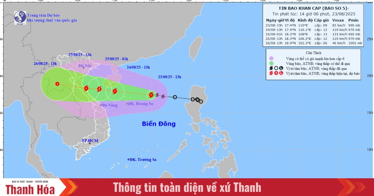 Storm No. 5 is very strong, moving fast, maximum intensity can reach level 12-13, gust level 15