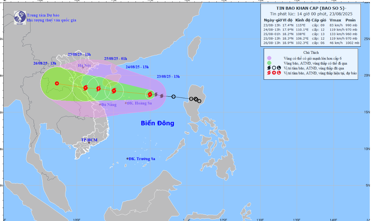 Storm No. 5 is very strong, moving fast, maximum intensity can reach level 12-13, gust level 15