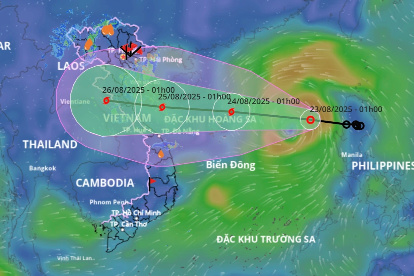 តំបន់សមុទ្រចាប់ពី Nghe An ដល់ Hue គឺជាតំបន់ដែលរងផលប៉ះពាល់ដោយផ្ទាល់ដោយព្យុះលេខ ៥ នាពេលខាងមុខ (រូបថត៖ ប្រព័ន្ធតាមដានគ្រោះមហន្តរាយ)។