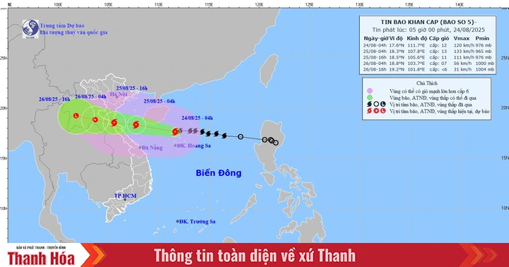 Sturm Nr. 5 ist 660 km von Nghe An entfernt. Ab heute Abend wird es auf dem Festland von Thanh Hoa starke Winde und heftige Regenfälle geben.