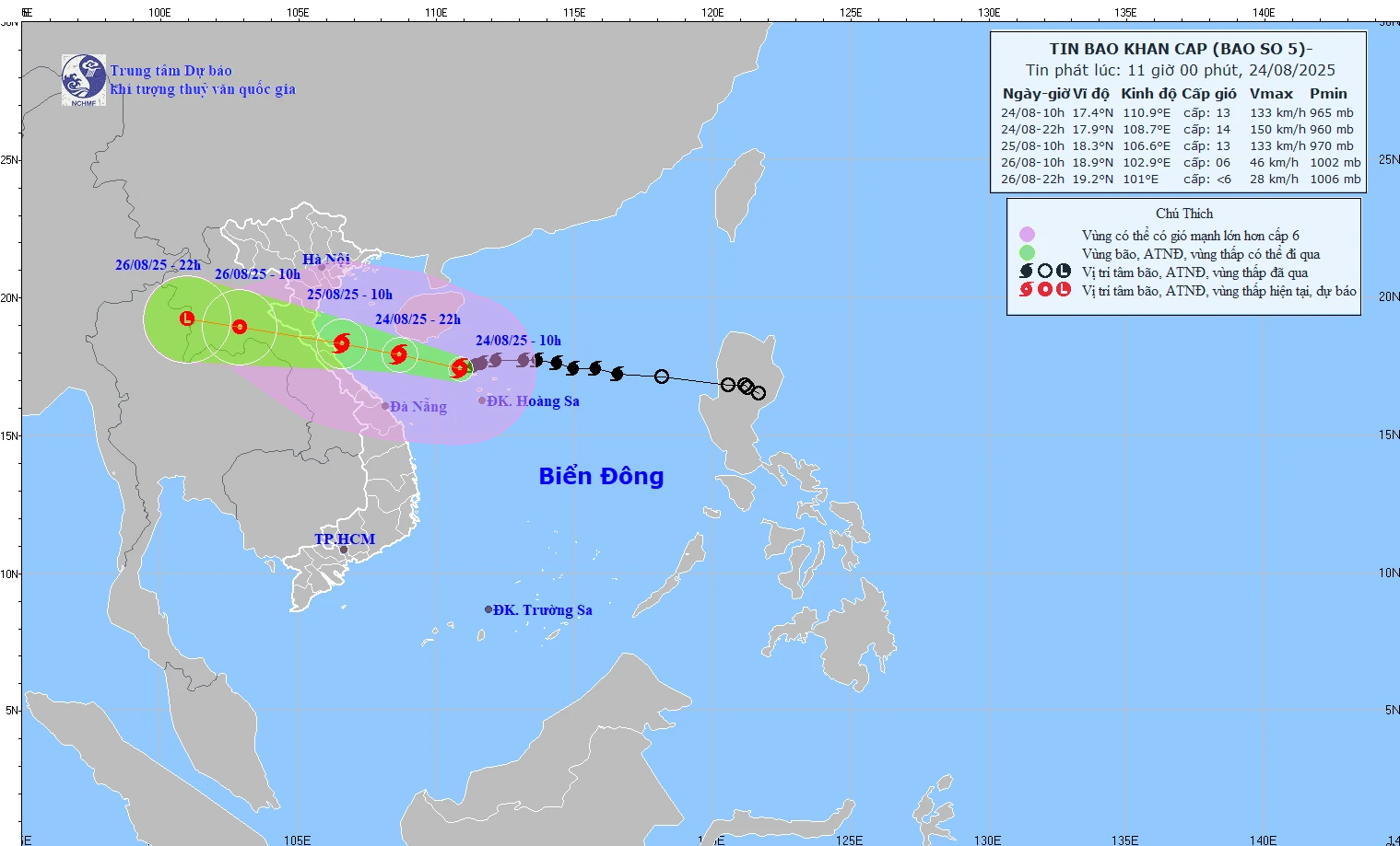 Storm No. 5 is 580 km from Nghe An, with gusts of level 15.