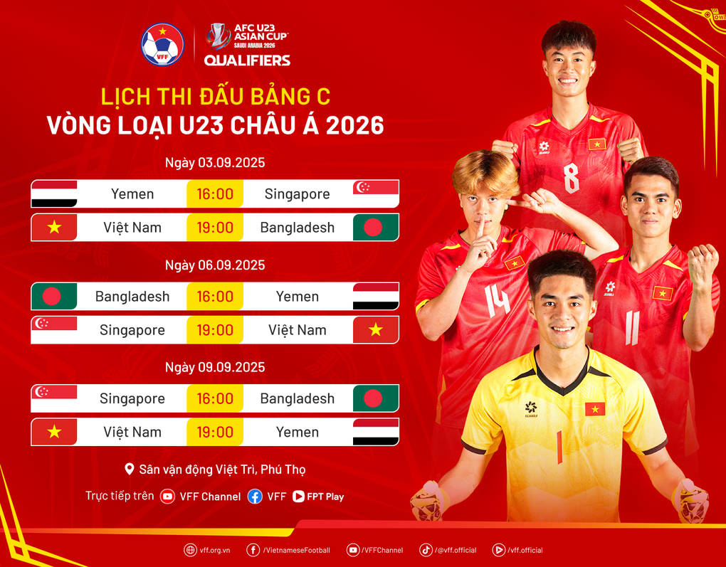 Lịch thi đấu của U23 Việt Nam ở vòng loại U23 châu Á 2026 - 2