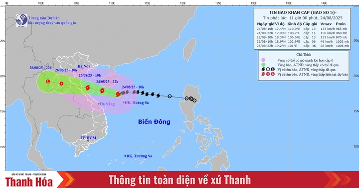 Storm No. 5 is 580km from Nghe An, moving at 118-149 km/h.