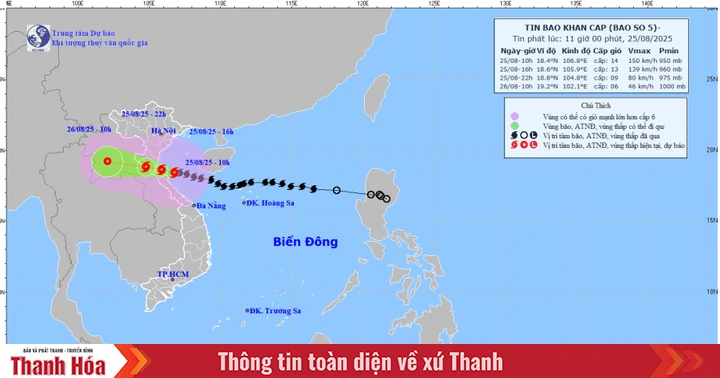 La tormenta No. 5 se mueve rápidamente y se pronostica que llegará al área marítima desde Thanh Hoa a Ha Tinh a las 4:00 p.m. de esta tarde.