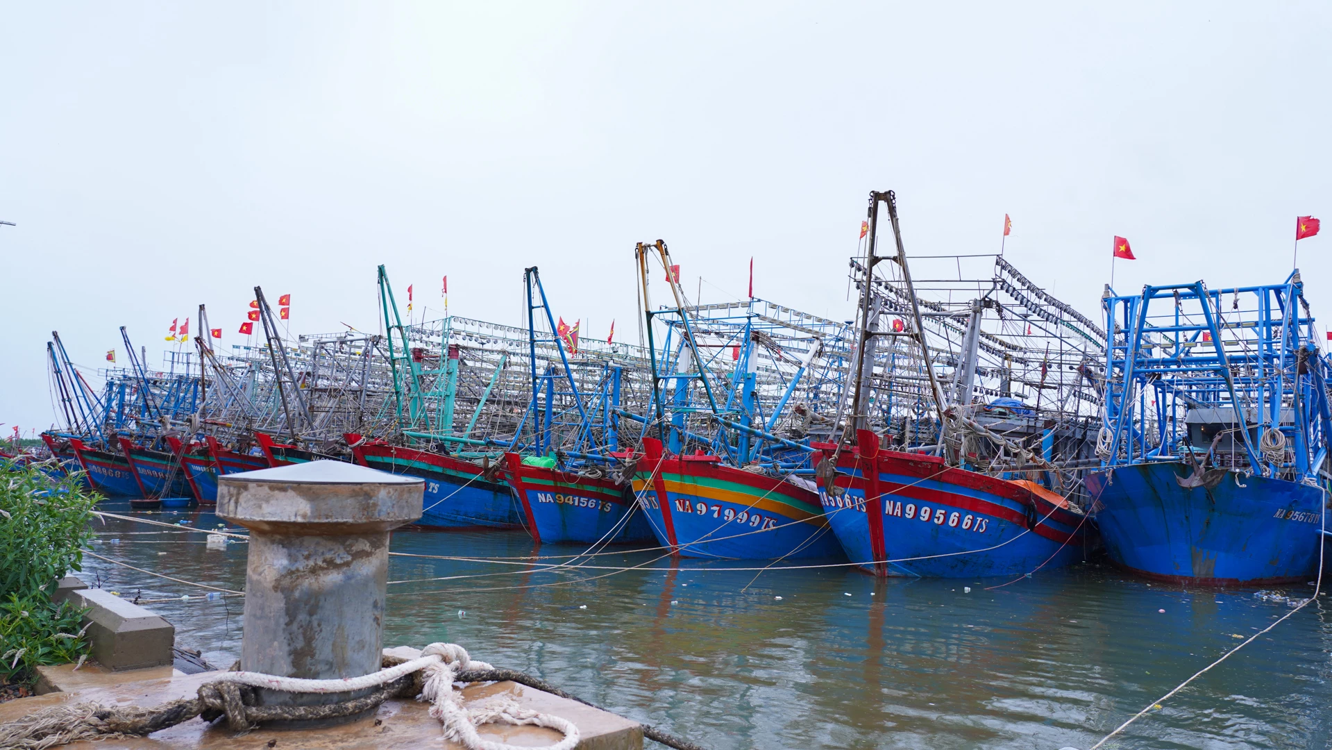 Bac Cua Viet anchorage area currently has over 200 large and small boats anchored to avoid storm number 5 - Photo: L.T