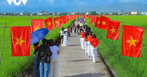 Dien Bien: Brillante "camino de la bandera nacional" en medio del campo Muong Thanh para celebrar el Día Nacional el 2 de septiembre.