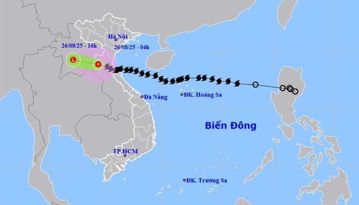 Bão số 5 đã suy yếu thành áp thấp nhiệt đới trên khu vực Trung Lào. (Nguồn: NCHMF)